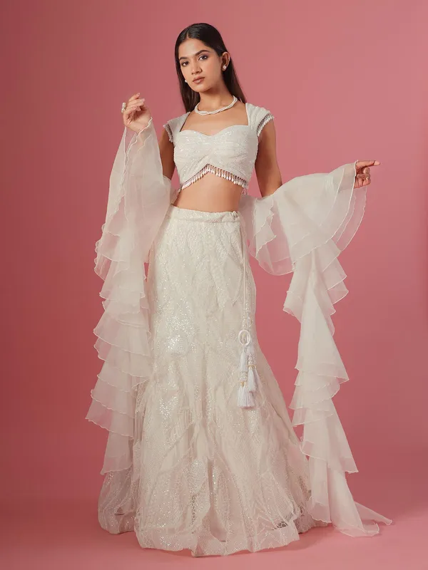 Trendy white lehenga choli with dupatta