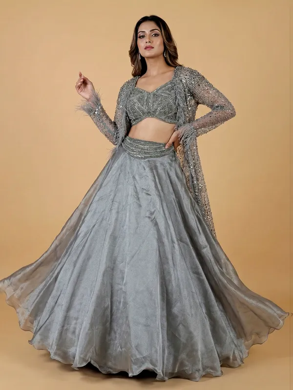 Glamorous black silk lehenga choli with jacket