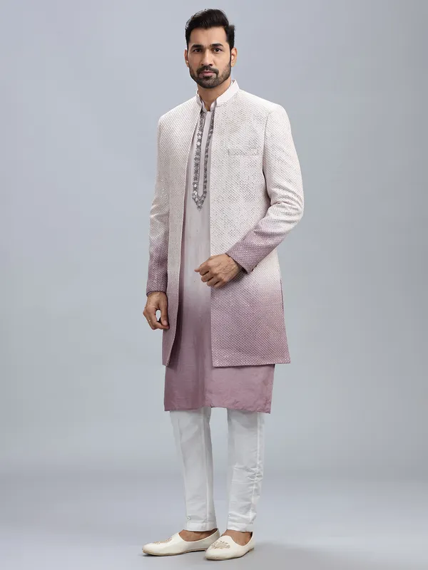 Lilac and white ombre style indowestern for man