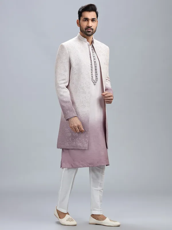 Lilac and white ombre style indowestern for man