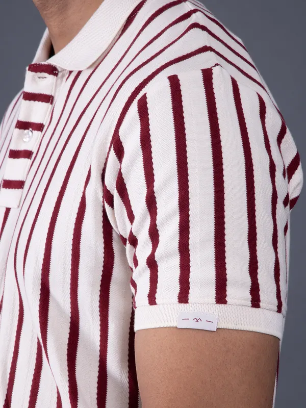 MUFTI off white and maroon stripe polo t-shirt