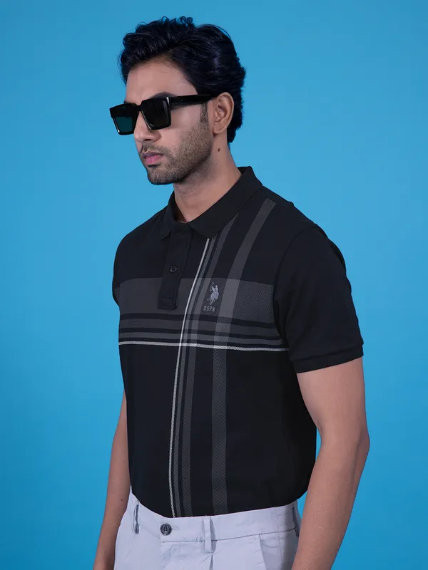 US POLO black printed slim fit cotton polo t-shirt