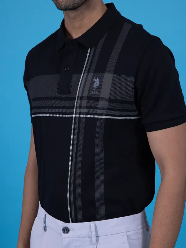 US POLO black printed slim fit cotton polo t-shirt
