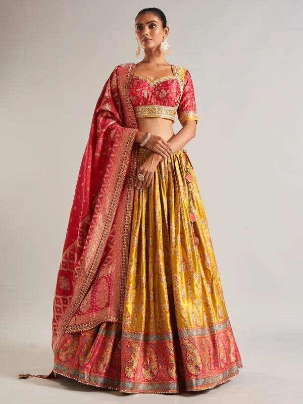 Heavy mustard yellow silk lehenga choli
