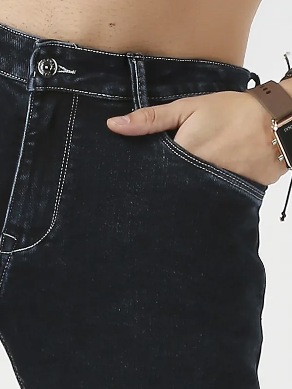 REX STRAUT solid balck slim fit jeans for mens