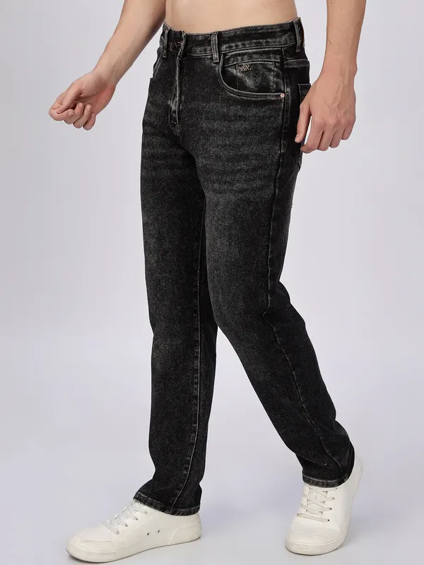 REX STRAUT washed black denim jeans for mens