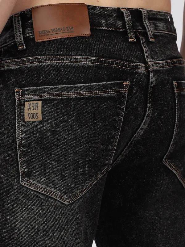 REX STRAUT washed black denim jeans for mens