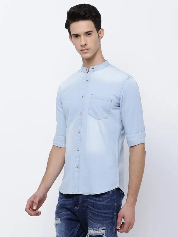  Highlander Men Blue Faded Slim Fit Casual Shirts