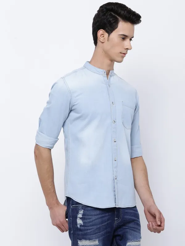  Highlander Men Blue Faded Slim Fit Casual Shirts