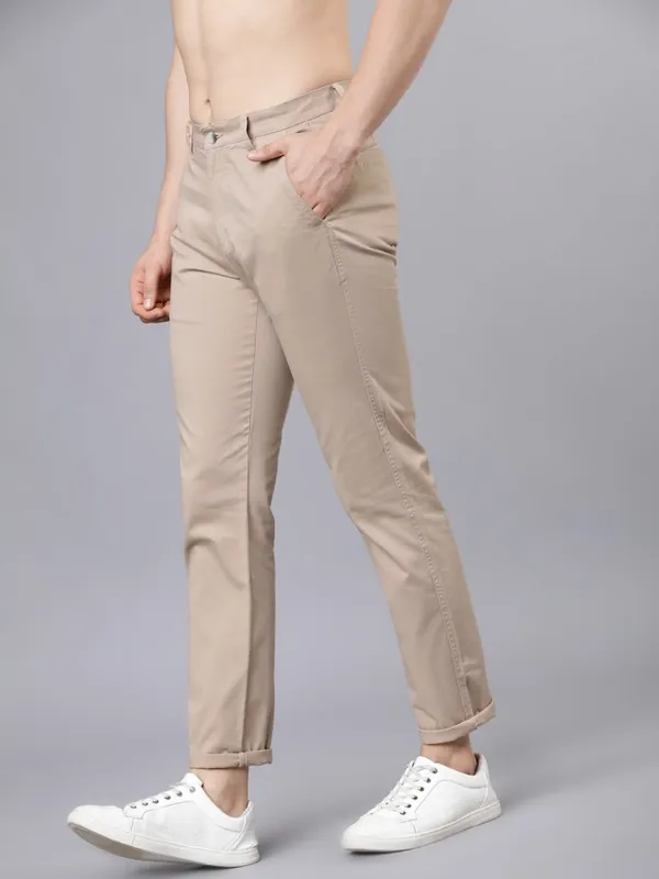  Highlander Men Beige Regular Fit Solid Casual Trousers