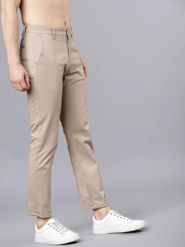  Highlander Men Beige Regular Fit Solid Casual Trousers