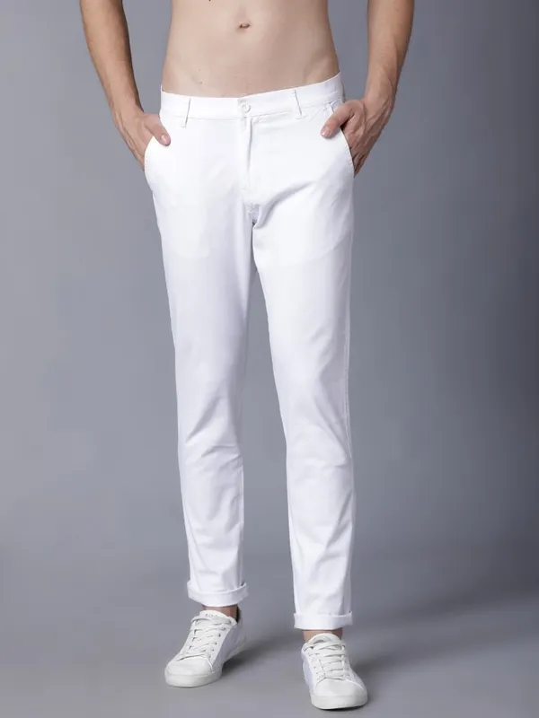  Highlander Men White Slim Fit Solid Casual Trousers