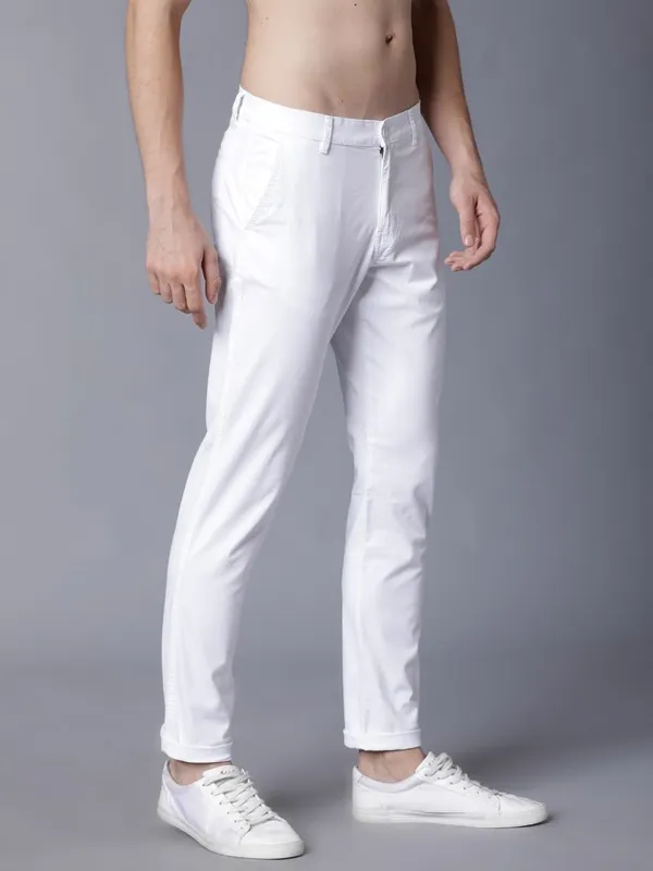  Highlander Men White Slim Fit Solid Casual Trousers