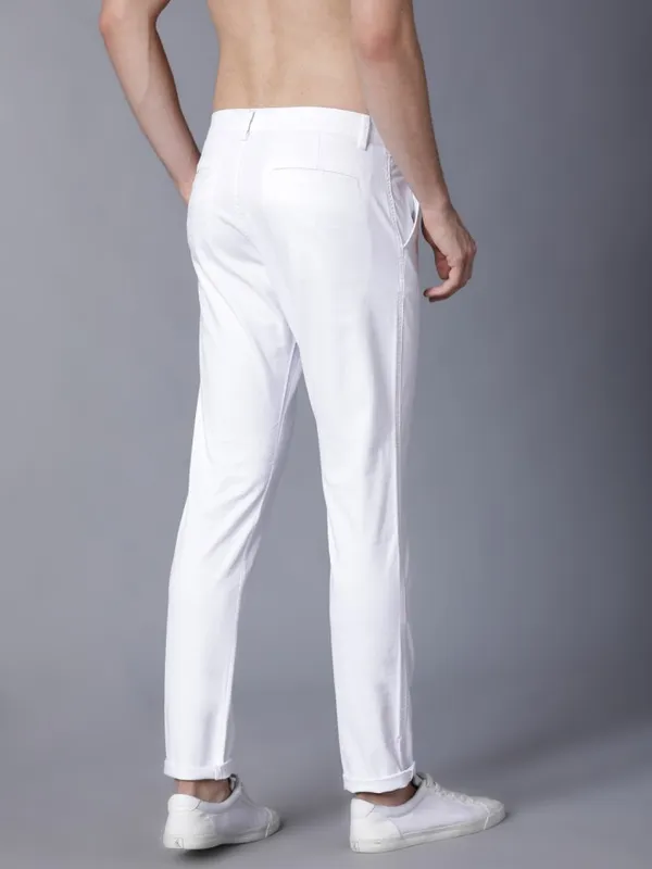  Highlander Men White Slim Fit Solid Casual Trousers