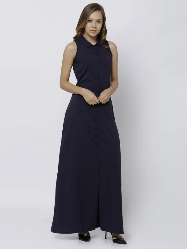  Tokyo Talkies Women Navy Blue Solid Maxi Dresses