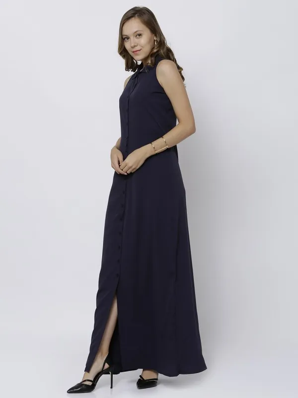  Tokyo Talkies Women Navy Blue Solid Maxi Dresses