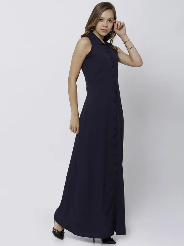  Tokyo Talkies Women Navy Blue Solid Maxi Dresses