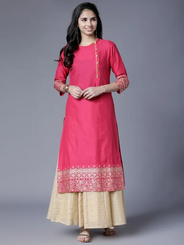  Vishudh Women Pink Solid Straight Kurtas