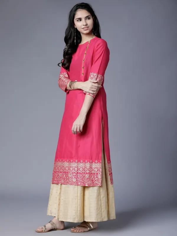  Vishudh Women Pink Solid Straight Kurtas