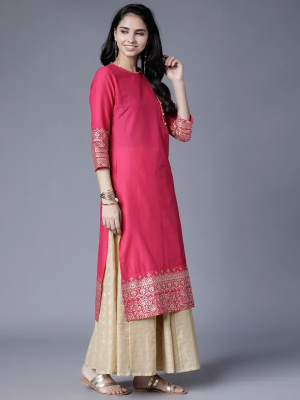  Vishudh Women Pink Solid Straight Kurtas