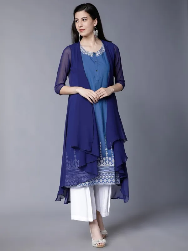  Vishudh Women Navy Blue Printed A-Line Kurtas