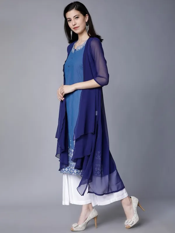  Vishudh Women Navy Blue Printed A-Line Kurtas