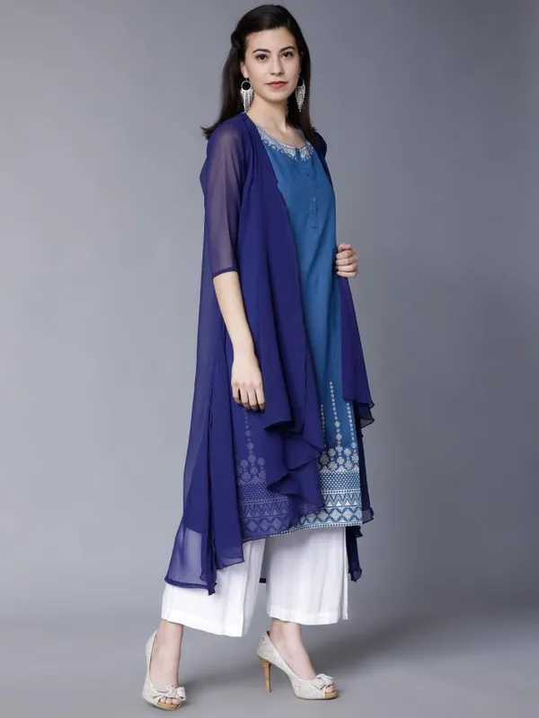  Vishudh Women Navy Blue Printed A-Line Kurtas