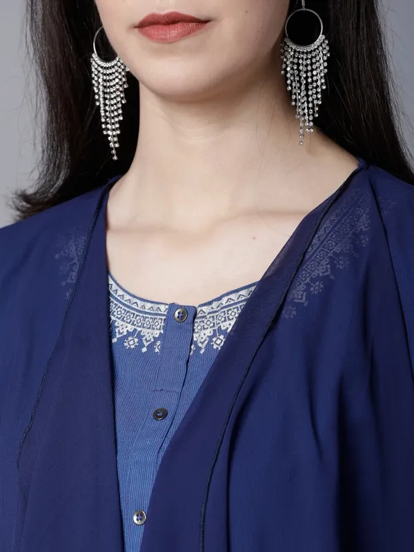  Vishudh Women Navy Blue Printed A-Line Kurtas