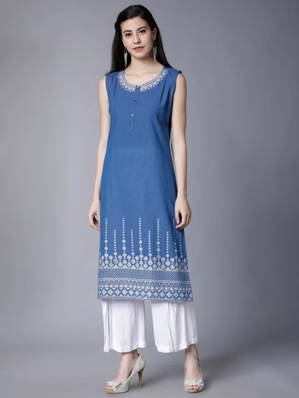  Vishudh Women Navy Blue Printed A-Line Kurtas