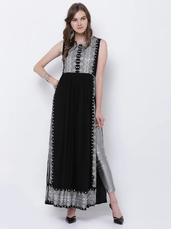  Vishudh Women Black Printed A-Line Kurtas