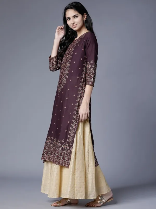  Vishudh Women Purple Printed Straight Kurtas