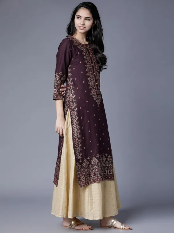  Vishudh Women Purple Printed Straight Kurtas