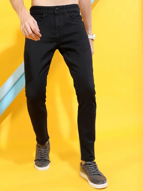  Locomotive Men Black Tapered Fit Clean Look Jeans