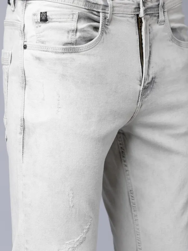  Locomotive Men Grey Tapered Fit Clean Look Jeans