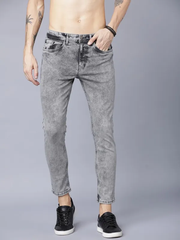  Locomotive Men Grey Tapered Fit Clean Look Jeans