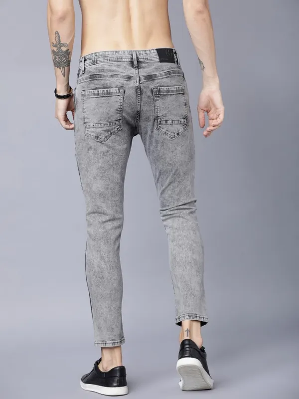 Locomotive Men Grey Tapered Fit Clean Look Jeans