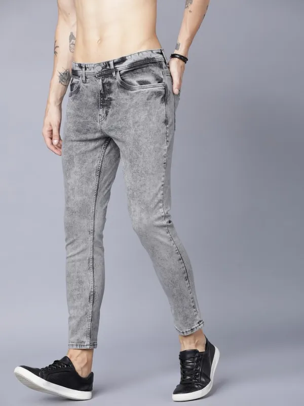  Locomotive Men Grey Tapered Fit Clean Look Jeans