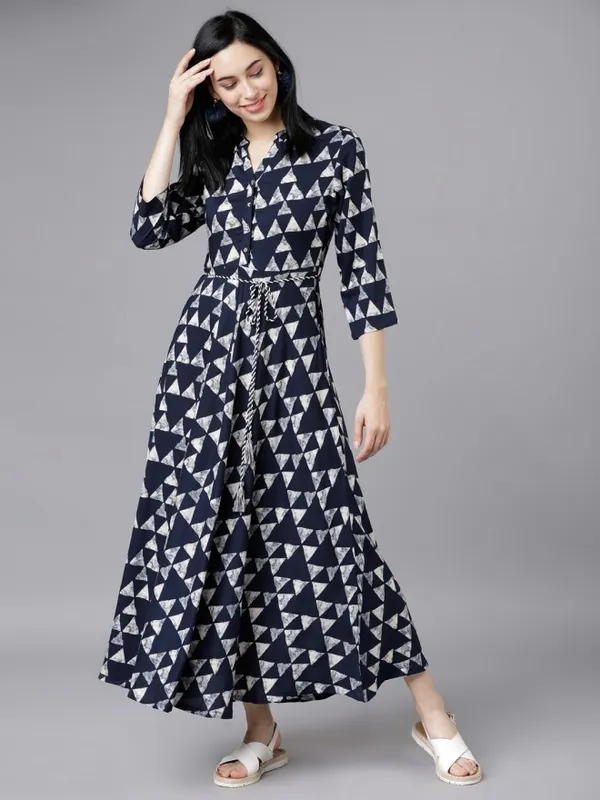  Vishudh Women Navy Blue Printed Shirt Ethnic Dresses