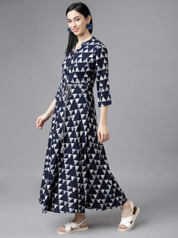  Vishudh Women Navy Blue Printed Shirt Ethnic Dresses