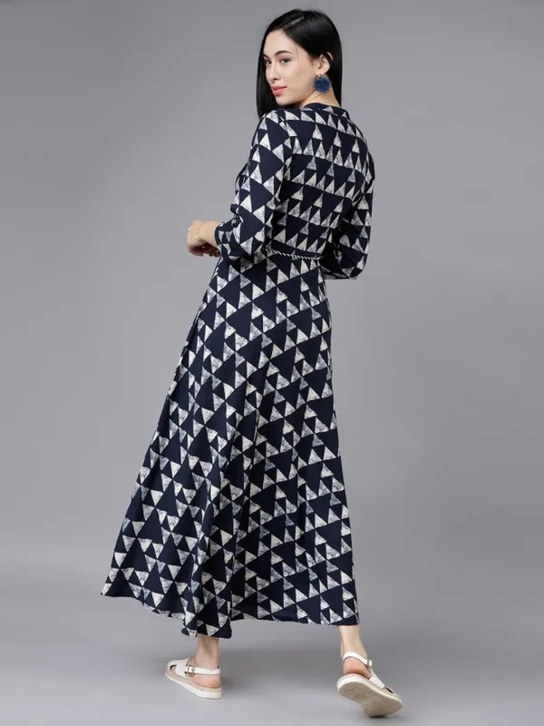  Vishudh Women Navy Blue Printed Shirt Ethnic Dresses