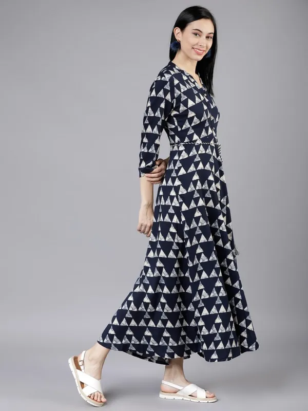  Vishudh Women Navy Blue Printed Shirt Ethnic Dresses