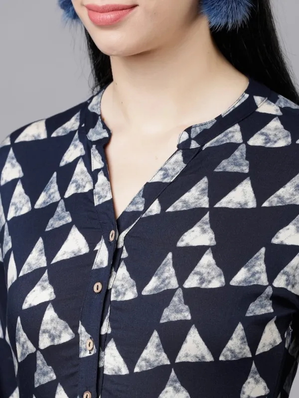  Vishudh Women Navy Blue Printed Shirt Ethnic Dresses