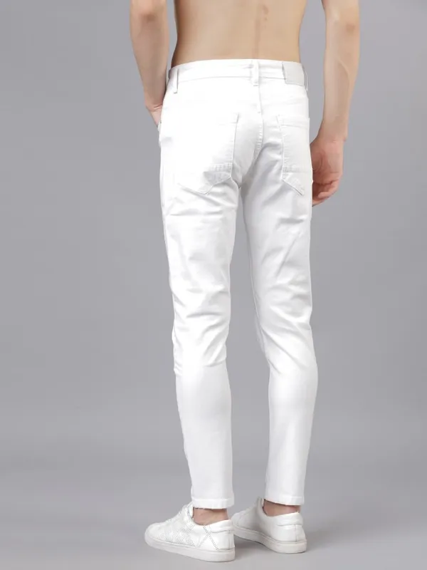  Locomotive Men White Tapered Fit Mildly Distressed Jeans