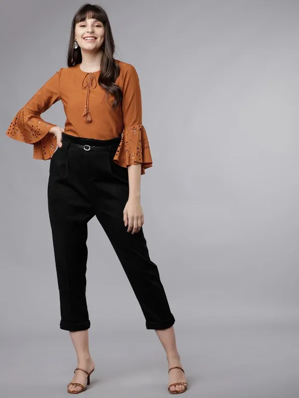  Tokyo Talkies Women Terracotta Solid A-Line Tops