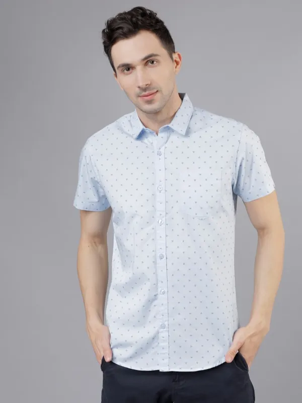  Highlander Men Blue Printed Slim Fit Casual Shirts