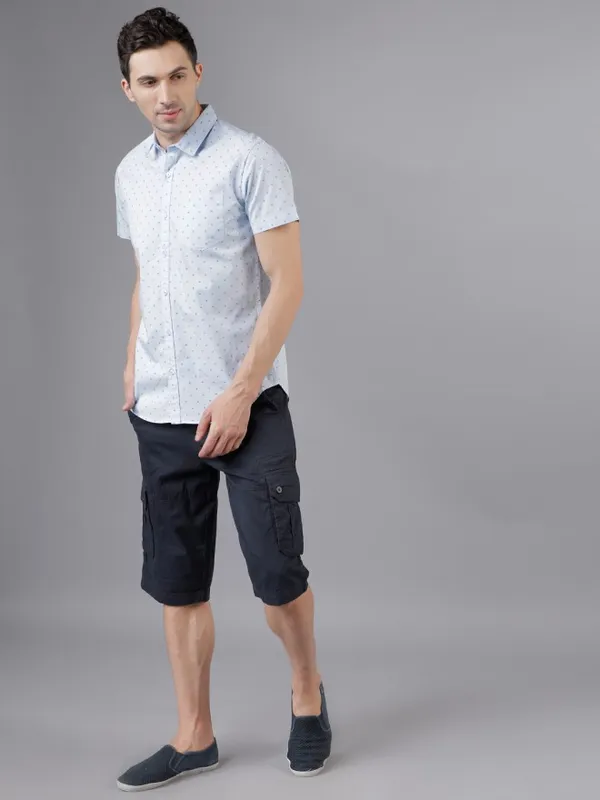  Highlander Men Blue Printed Slim Fit Casual Shirts