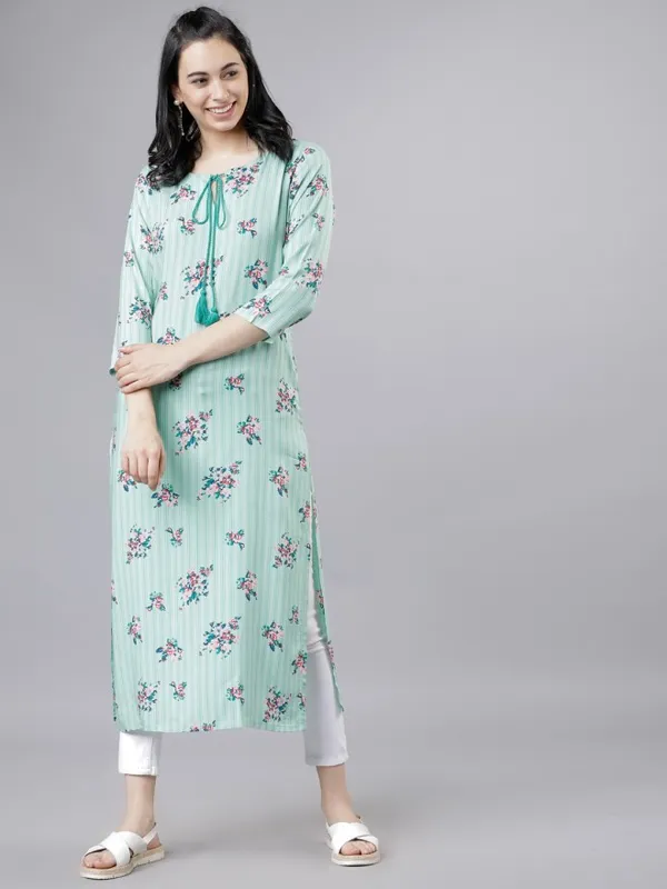  Vishudh Women Green Printed Straight Kurtas