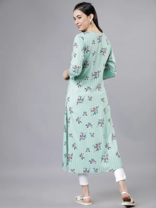  Vishudh Women Green Printed Straight Kurtas