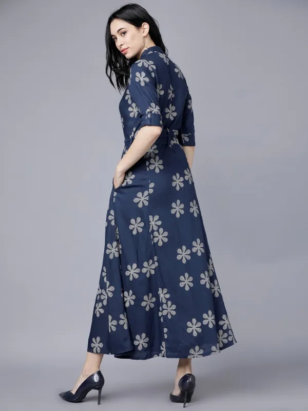  Vishudh Women Navy Blue Printed Shirt Ethnic Dresses