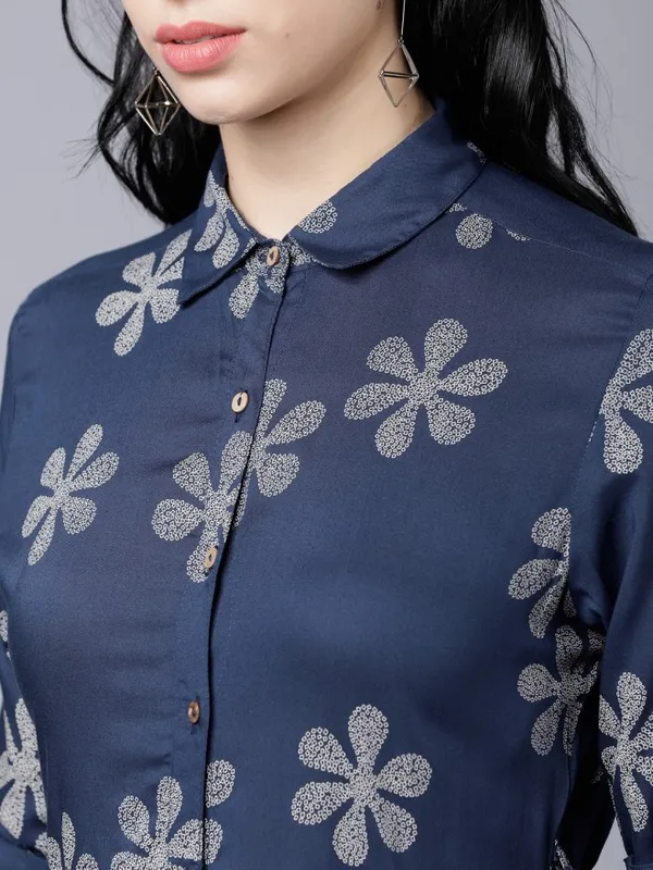  Vishudh Women Navy Blue Printed Shirt Ethnic Dresses